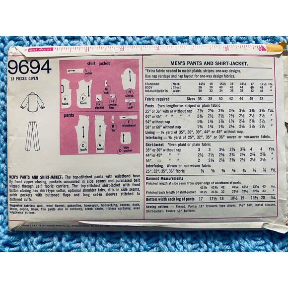 Simplicity 9694 Mens top pant pattern 1960s - Picture 3 of 5